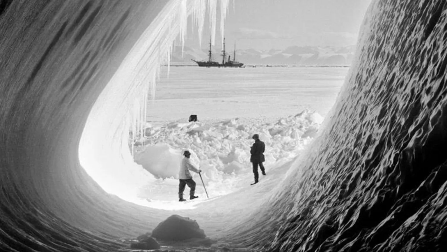 The Terra Nova (pictured in the background) continued in service after the polar expedition finished 